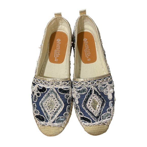 Patrizia Spring Step Blue Beige Embroidered Espadrille Flats Women Size 40/US 9 - Picture 3 of 10